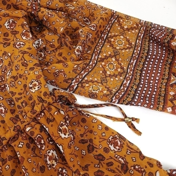 House of Harlow Revolve Brown Floral Boho Sheer Layered Ruffled Peasant … - Picture 3 of 16
